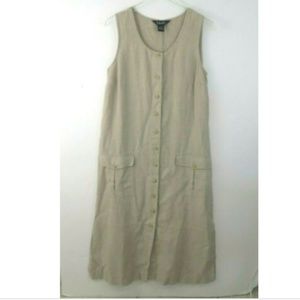 ☀RAFAELLA 100% Linen Tan 4 button up Pockets EUC